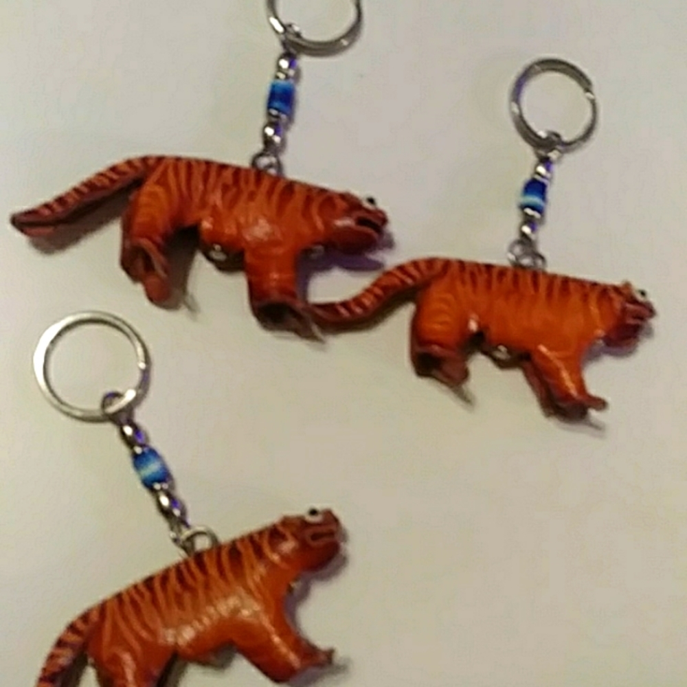 Handmade leather tiger keychain